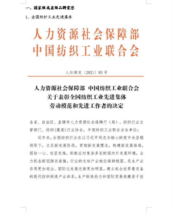 祝賀公司榮獲“全國紡織工業先進集體，山東專精特新企業稱號”